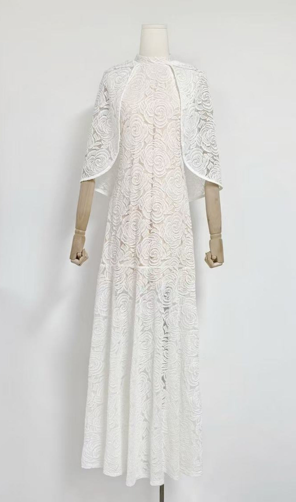 Earla Yellow Rose Lace Cloak Sleeve Maxi Gown