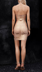 Bevin Gold Rhinestone Embellished Strapless Bodycon Mini Dress