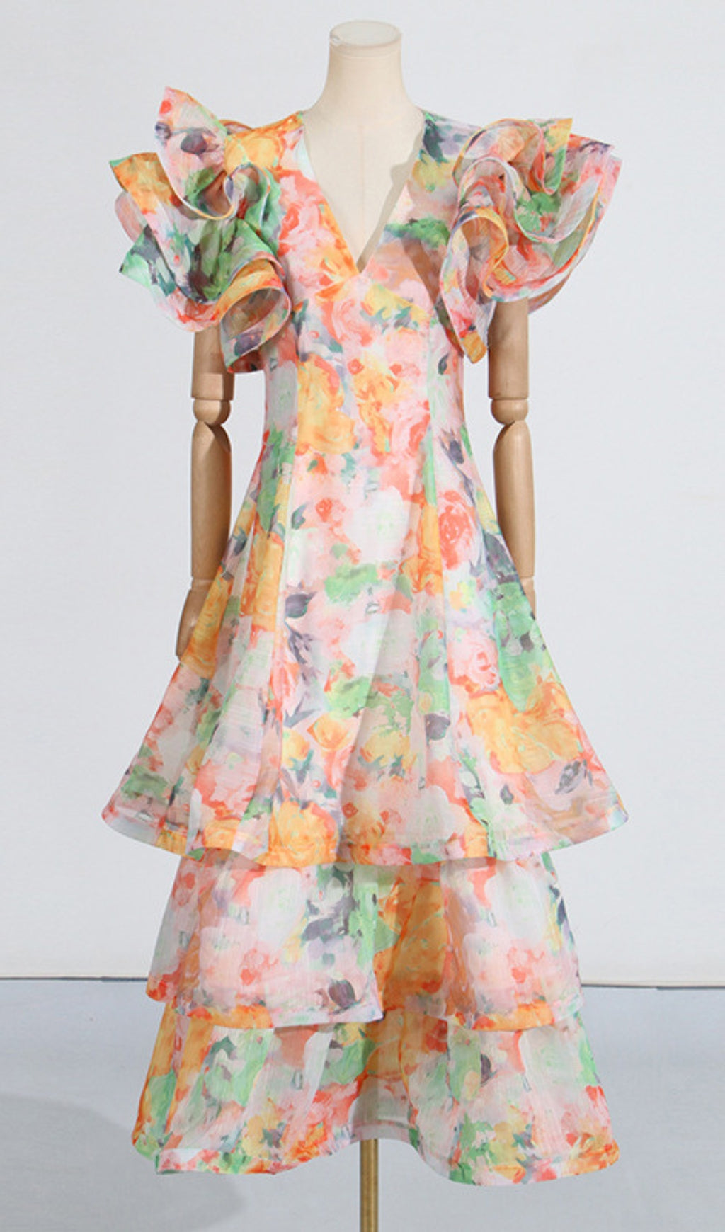 Élodie Vibrant Floral Ruffle Tiered Gown