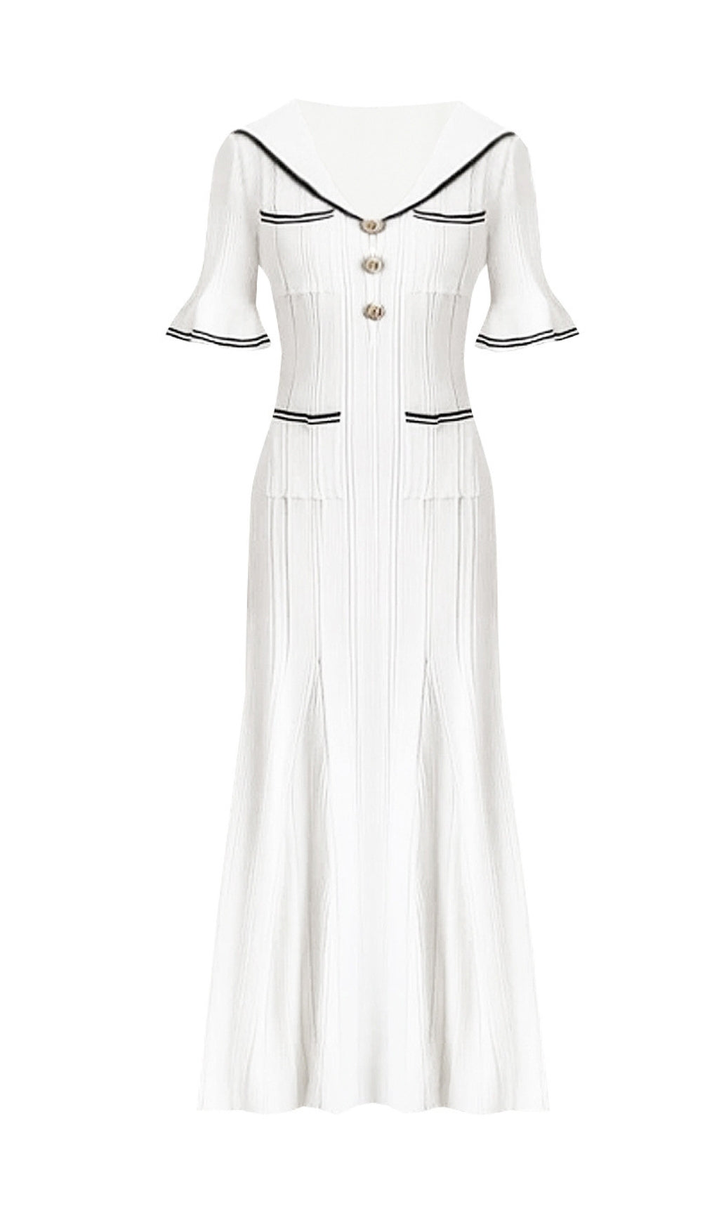 Enrica Black Sailor Collar Knit Midi Dress