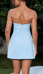 Azure Bloom Strapless Mini Dress