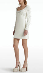 Ebe White Embellished Long Sleeve Mini Dress