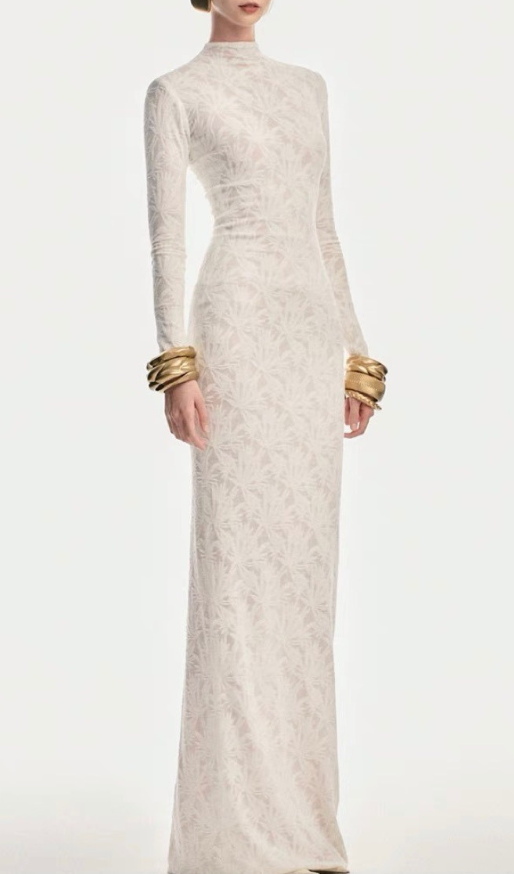 Hiroko Elegant White Botanical Lace Maxi Dress