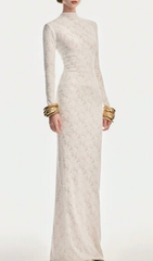 Hiroko Elegant White Botanical Lace Maxi Dress