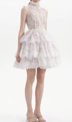 Estevão White Lace Tiered Mini Dress