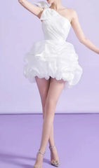 Flirty White One-Shoulder Bowknot Mini Dress