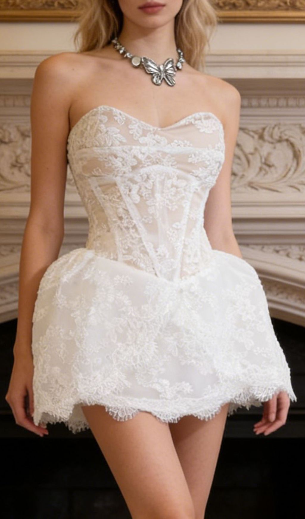 Kadi Pink Lace Strapless Mini Dress
