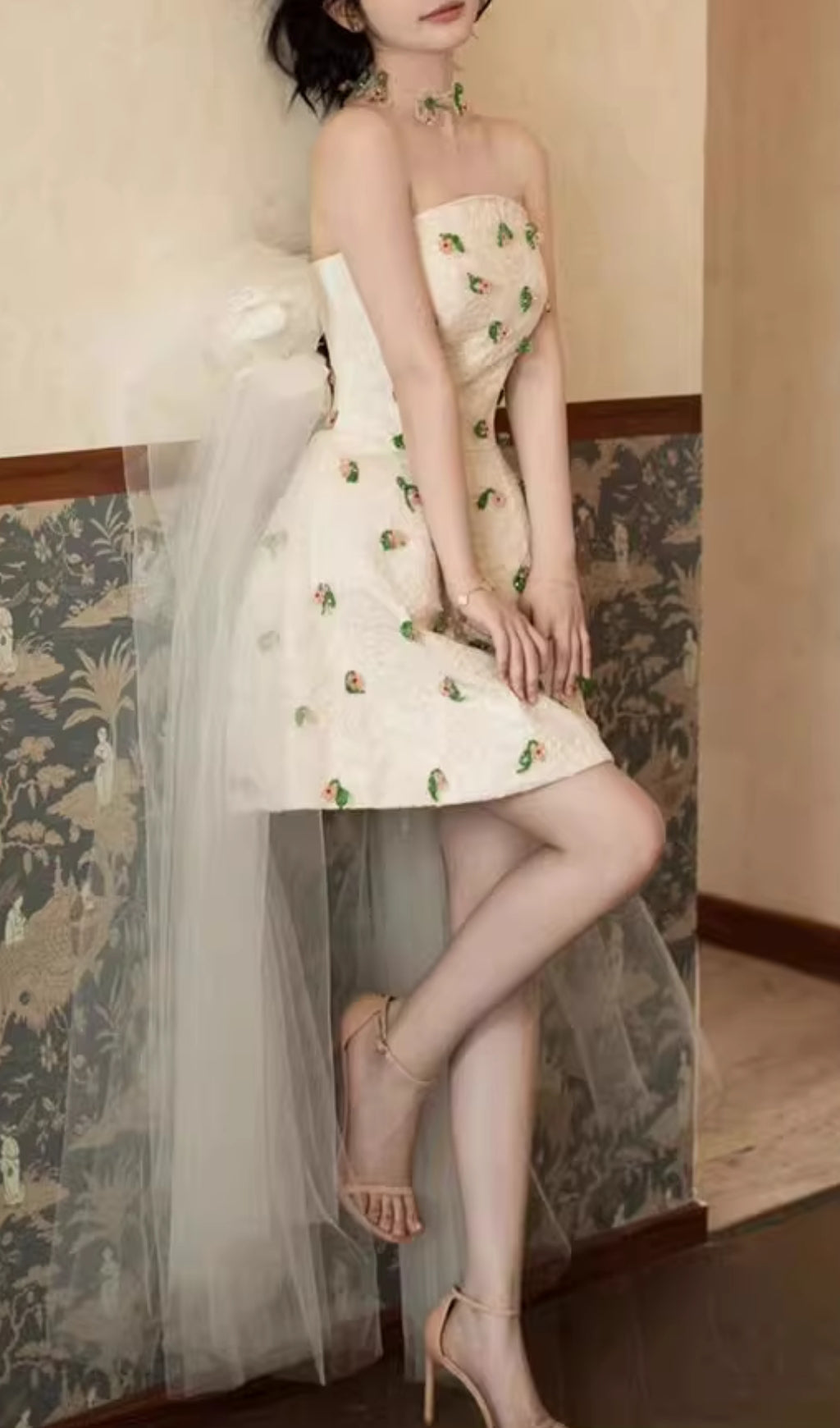 Dalila Strapless Floral Embellished Mini Dress