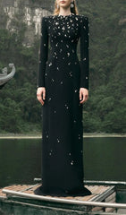 Chasen Black Crystal Embellished Maxi Gown