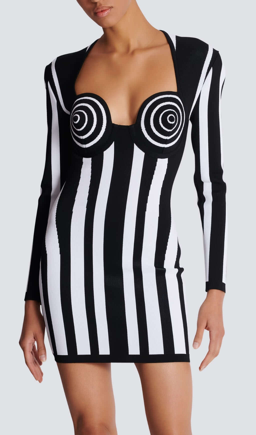 Bernd Hypnotic Swirl Stripe Long Sleeve Bandage Mini Dress