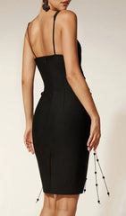 Einav Seductive Beaded Fringe Sheer Panel Bandage Mini Dress