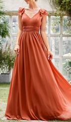 Gersemi Rust V-Neck Ruffle Maxi Dress