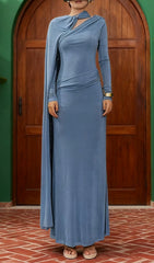 Hola Strap Elegant Draped Long Sleeve Maxi Dress