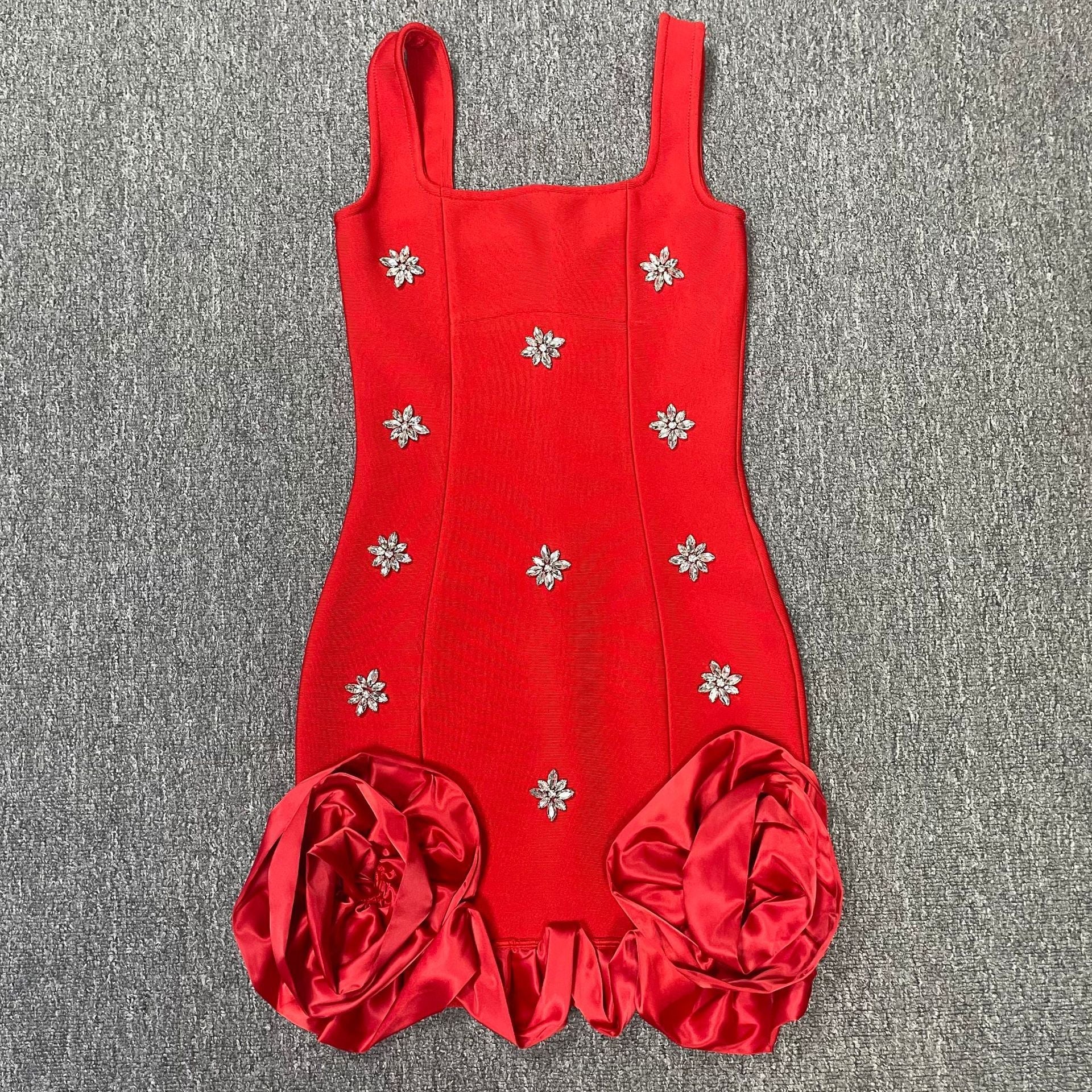 Sparkling Diamante Flower Bodycon Mini Dress