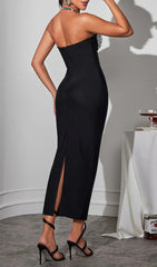 Chikako Glamorous Black Rhinestone Halterneck Bodycon Midi Dress