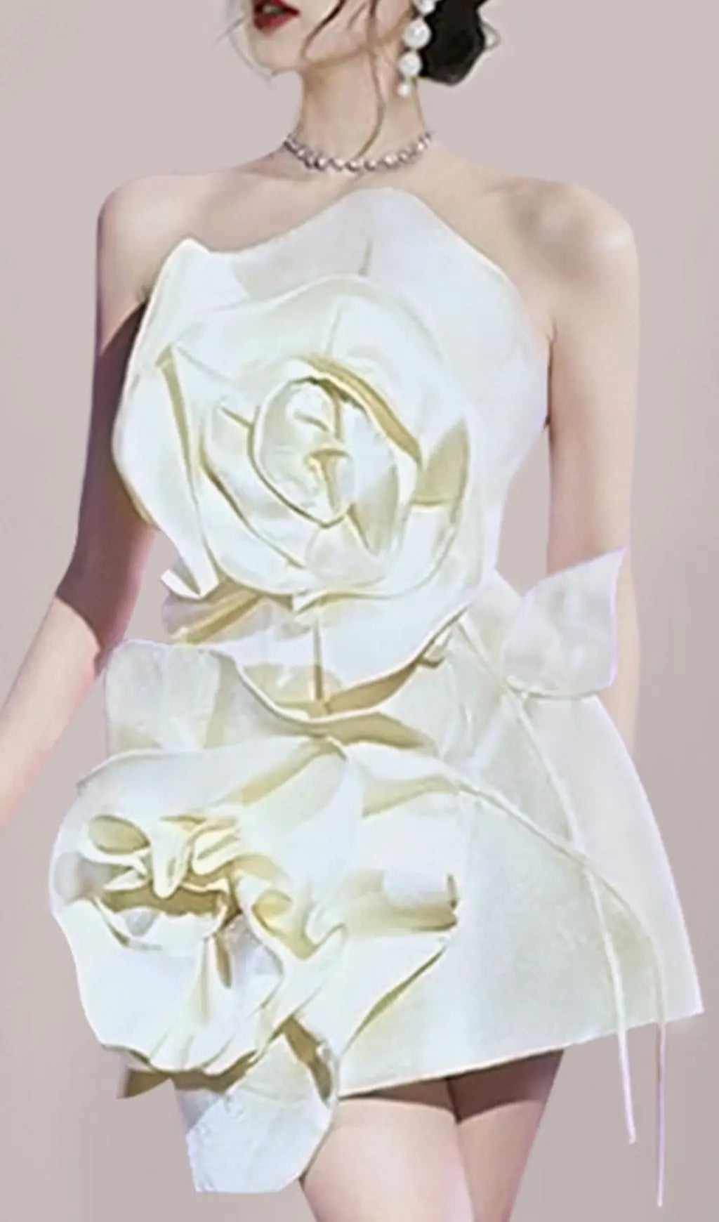 Achlys Romantic Beige 3D Floral Mini Dress