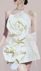 Achlys Romantic Beige 3D Floral Mini Dress