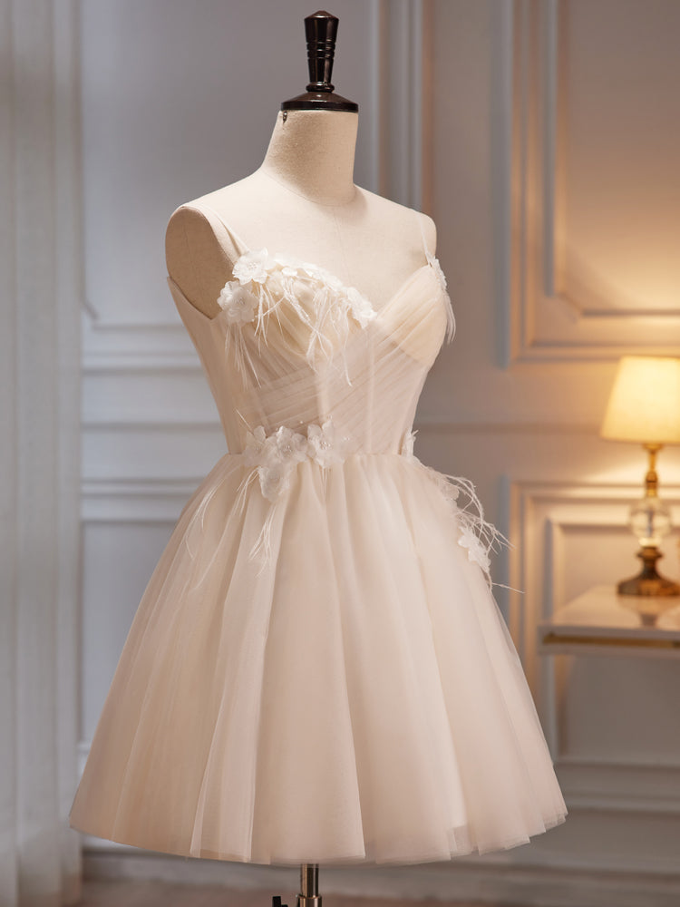 Ivory Tulle Short Homecoming Dress with Flowers