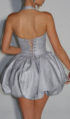 Jerrod Grey Sparkle Halter Bubble Mini Dress