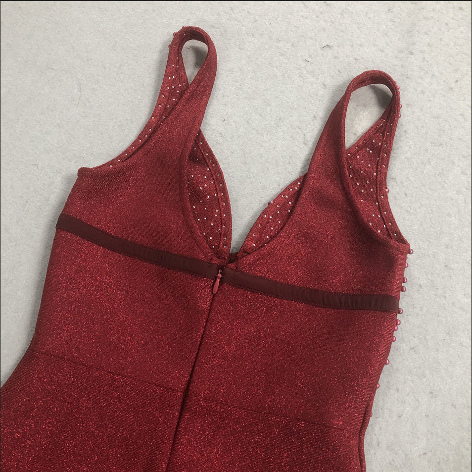 Jenaya Red Pearl Embellished Bodycon Maxi Gown