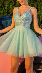 Diana Iridescent Sequin Mint Mini Dress
