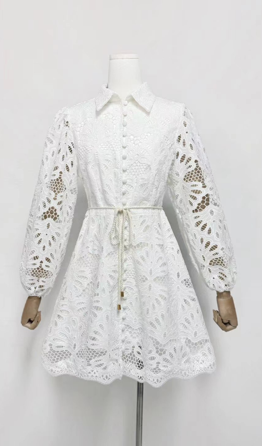 Gazit Light Blue Eyelet Embroidered Mini Dress
