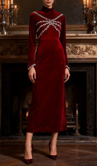 Isanne Velvet & Diamante Long Sleeve Maxi Dress