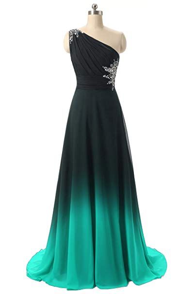 Beautiful Green and Black Gradient One Shoulder Prom Dress