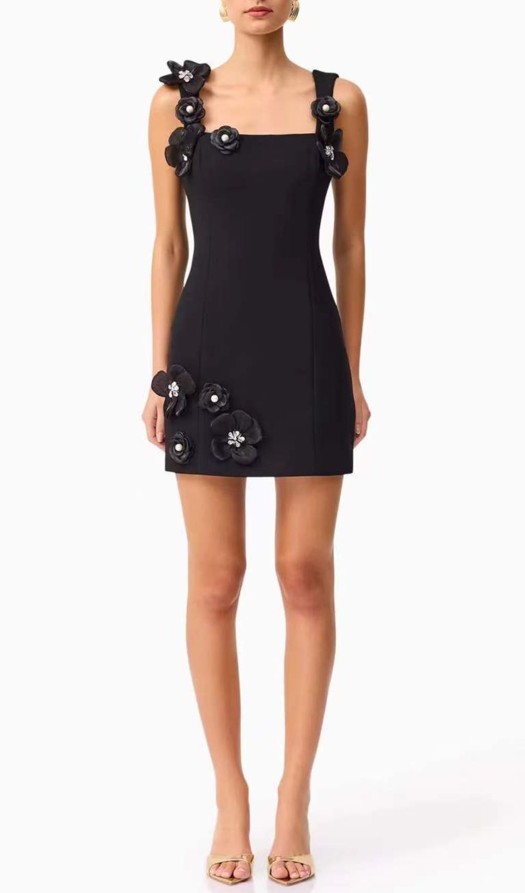 Glison Black 3D Flower Embellished Mini Dress
