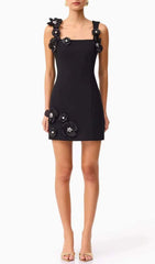 Glison Black 3D Flower Embellished Mini Dress