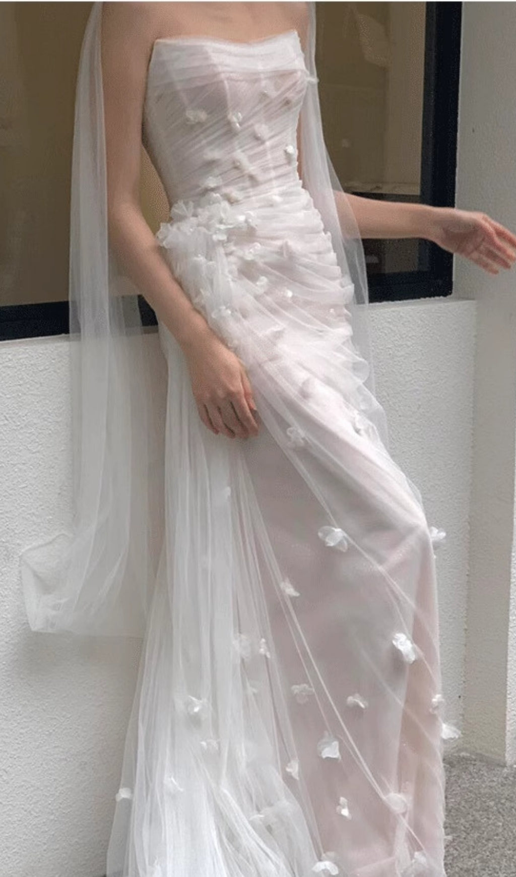 Felton Ethereal Floral Tulle Strapless Corset Wedding Gown