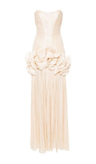 Dayna Metallic Pleated Ruffle Strapless Maxi Gown