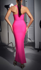 Hot Pink Button-Embellished Bandage Maxi Dress