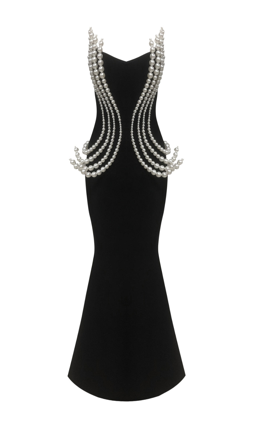 Debra Black Pearl Cascade Strapless Maxi Gown
