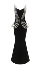 Debra Black Pearl Cascade Strapless Maxi Gown