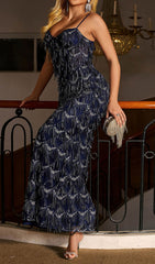 Glamorous Navy Blue Sequin Strappy Maxi Dress