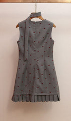 Haruye Playful Bow Print Sleeveless Mini Dress