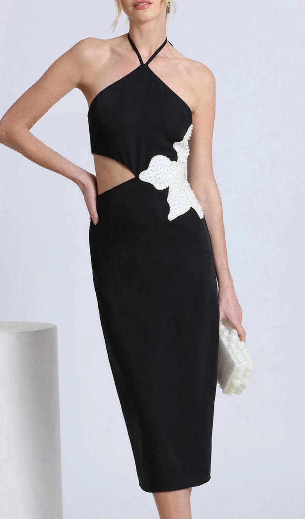 Showstopping Babette Floral Cutout Halter Bandage Midi Dress