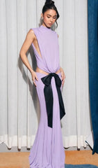 Elisae Lavender Bow Cutout Maxi Dress
