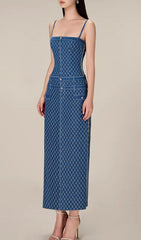 Celina Blue Quilted Denim Midi Dress