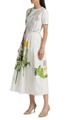 Issac White Artistic Floral Midi Dress