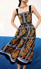 Elegant Floral Panel Print Midi Dress