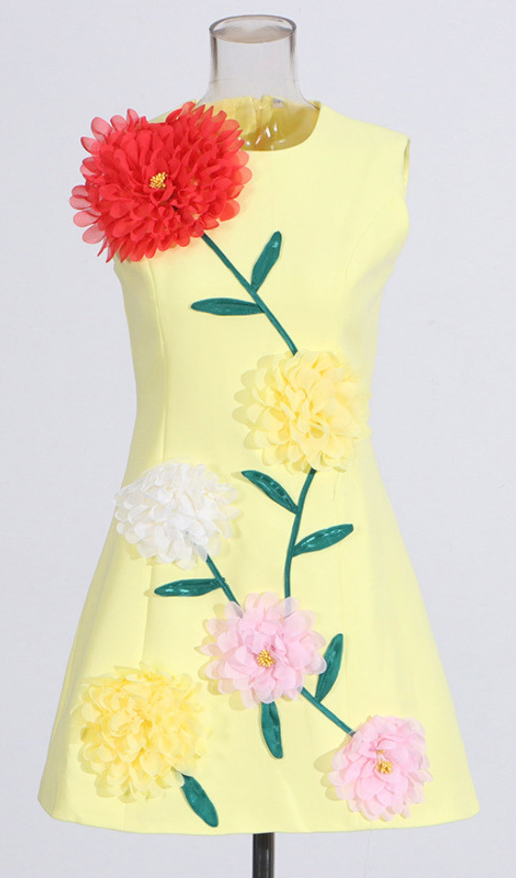 Erica Vibrant Yellow 3D Floral Mini Dress