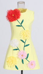 Erica Vibrant Yellow 3D Floral Mini Dress