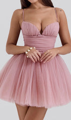 Diellza Blush Pink Tulle Mini Dress
