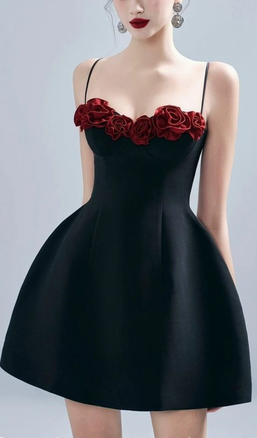 Alamea Elegant Black Rose Bust Mini Dress
