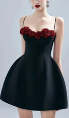 Alamea Elegant Black Rose Bust Mini Dress