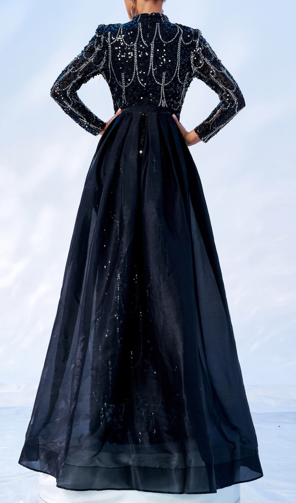 Concha Black Sequin Long Sleeve Maxi Gown