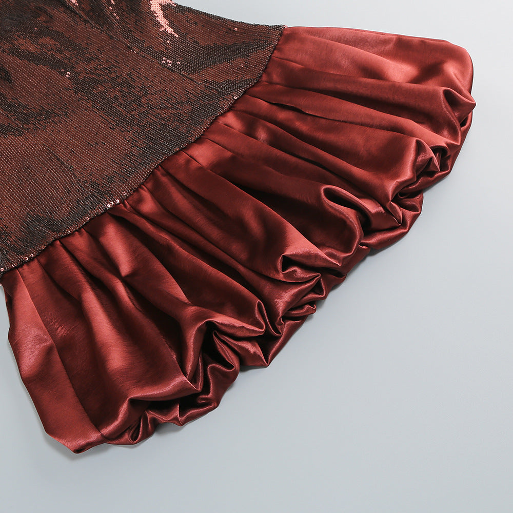 Irn Dazzling Bronze Sequin Strapless Bubble Mini Dress