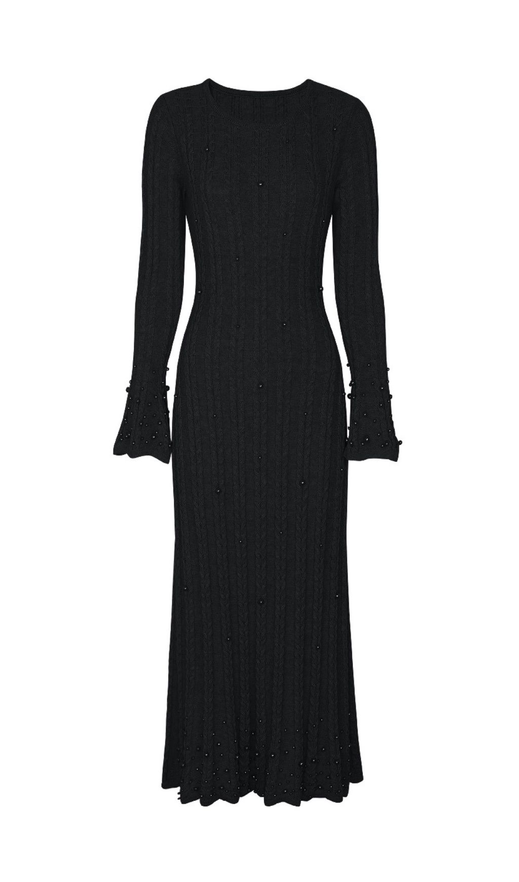Jace Pearl Embellished Cable Knit Midi Dress